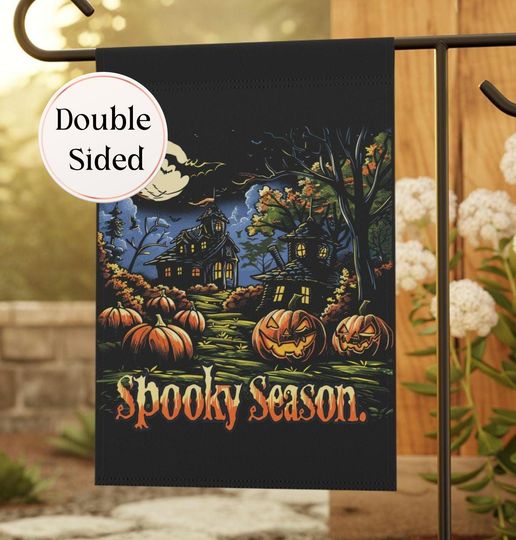Spooky Halloween Garden Flag: Vibrant Moonlit Landscape  for Festive Outdoor Decor