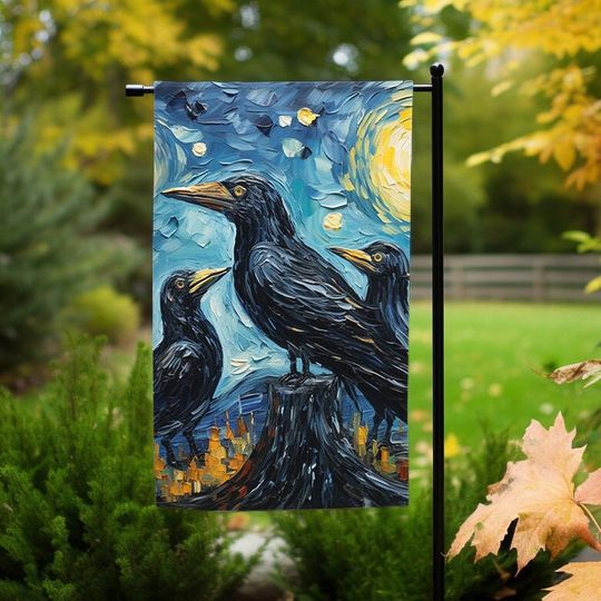 Discover Fall Garden flag 12x18, Spooky Black Raven outdoor Halloween garden flag, Autumn yard flag, Fall Welcome flag, Hello fall garden flag