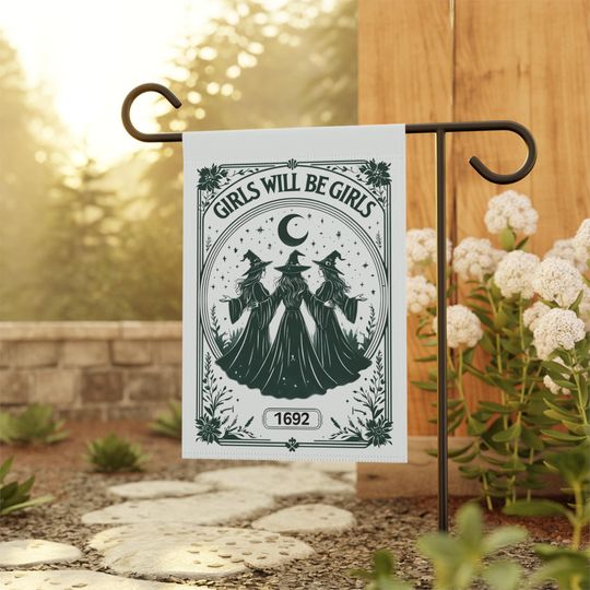 Girls Will Be Girls Witch Flag, Vintage Spooky Garden Decor, Feminist Halloween Banner, Coven Witches Sign, Outdoor Witch