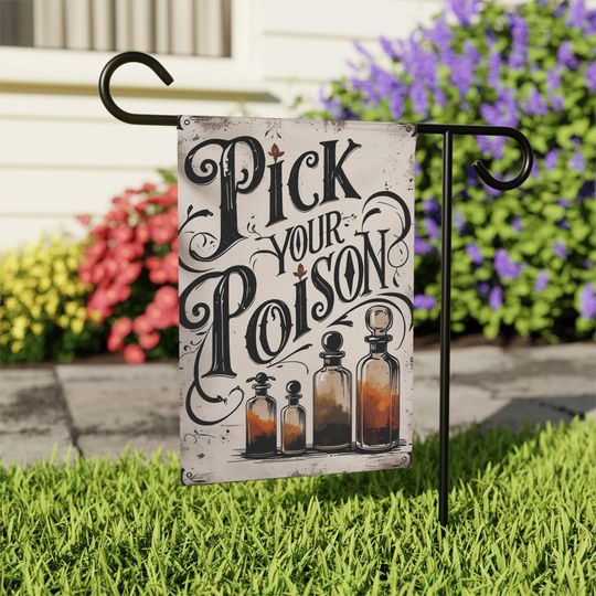 Discover PIck Your Poison Farmhouse Halloween Garden Flag, Rustic Fall Yard Decor, Vintage Sign Style, Outdoor Porch Decoration