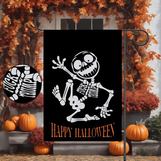 Discover Happy Halloween Garden Flag, House Flag, Skeleton Anti Trump, Subtle F Trump, Ribcage Words Hidden Message