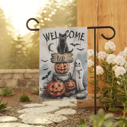 Discover Halloween Garden Flag, Welcome Garden Sign, Fall Yard Flag, Halloween House Banner, Black Cat House Flag, Halloween Outdoor Porch Decor