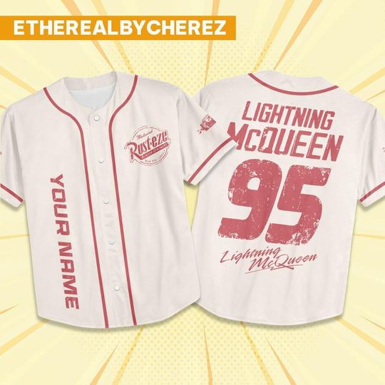 Discover Custom Lightning McQueen Retro Rust-eze, Personalized Lightning McQueen Retro Rust-eze Outfits, Cars Birthday Jersey, Baseball Team Outfit