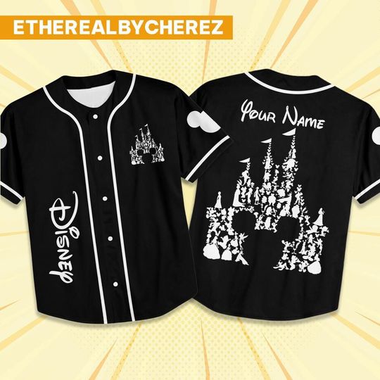 Discover Custom Disney Castle Black Birthday Baseball, Personalized Disney Team Outfits, Mickey Birthday Jersey, Baseball Team, Gift for Kids