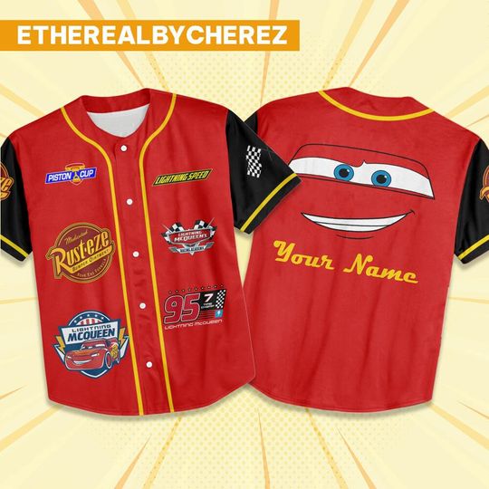 Discover Custom Lightning McQueen Disney Cars, Personalized Mcqueen Piston Cup Outfits, Cars Birthday Jersey, Baseball Team Outfit, Gift for Kids