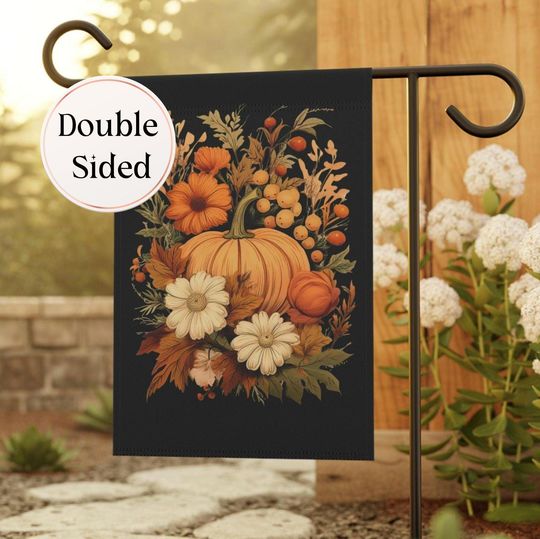 Fall Garden Flag: Pumpkin & Florals - Housewarming Decor