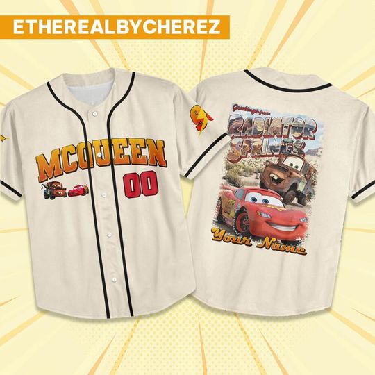 Discover Custom Lightning McQueen Funny Cars, Personalized Mcqueen Radiator Springs Outfits, Cars Birthday Jersey, Baseball Team Outfit, Gift for Kid