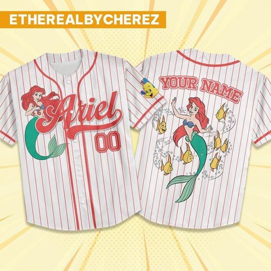 Discover Custom Disney Princess Ariel Cute, Custom Name Disney Little Mermaid Game Day Kid Adult Jersey, Gift For kids, Disney Princess Matching Gift