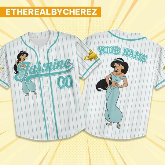 Discover Custom Disney Princess Jasmine Cute, Custom Name Disney Aladdin Game Day Kid Adult Jersey, Gift For kids, Disney Princess Matching Gift
