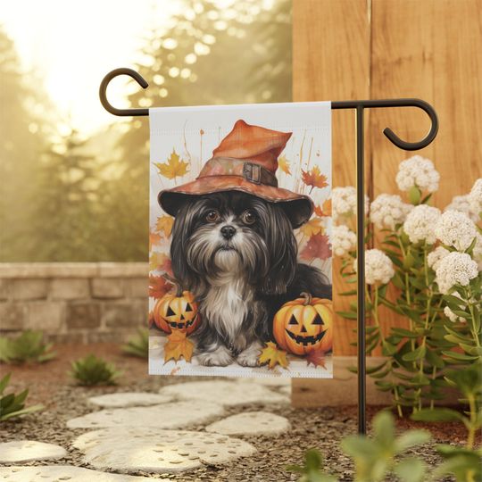 Discover Shih Tzu Halloween Garden Flag, Home Welcome Banner, Outdoor Fall Decor, 12x18 & 24.5x32 Inches, Double Sided, Yard Art