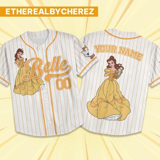 Custom Disney Princess Belle Cute, Custom Name Disney Beauty and the Beast Kid Adult Jersey, Gift For kids, Disney Princess Matching Gift