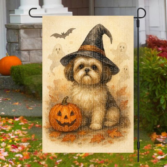 Discover Halloween Shih Tzu Witch Garden Flag  : Fall Sublimation
