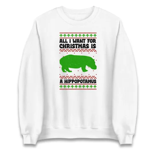 All I Want For Christmas Is Hippopotamus Sweatshirt, Off-Shoulder Christmas Jumper