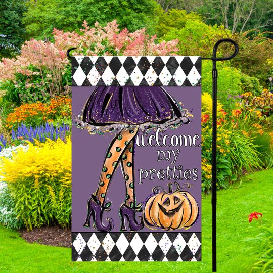 Discover Halloween Garden Flag: Witch Legs, Welcome My Pretties - 12x18 Inch