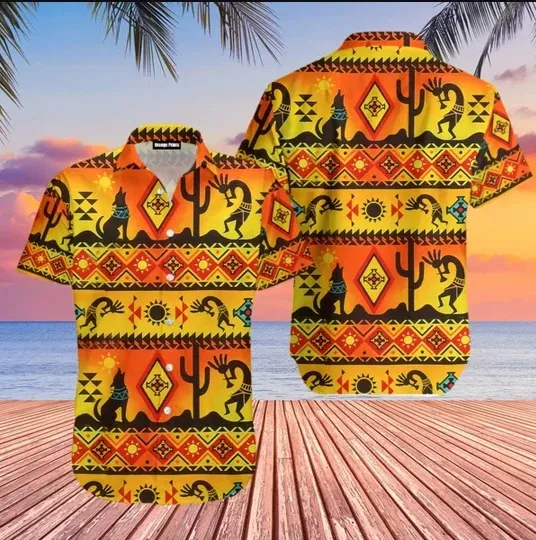 Discover Kokopelli Myth Yellow Native American Aloha Hawaiian Shirt