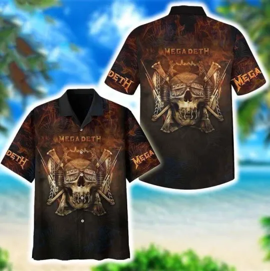 Megadeth Rock Aloha Skull Throne Gift For Fan Summer Hawaiian Shirt