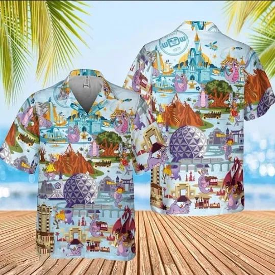 Disney Figment Funny Hawaiian Shirt, Set Epcot Figment Hawaiian Shirt