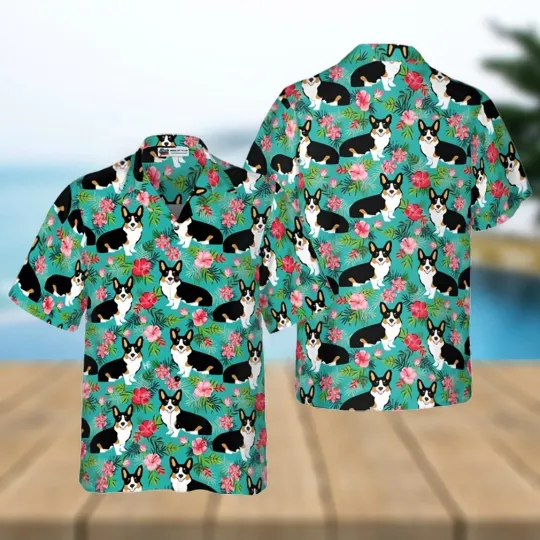Discover Tropical Floral Corgi Hawaiian Shirt