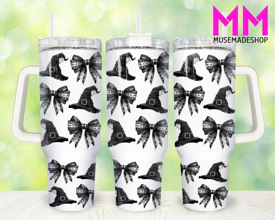 Discover Halloween Witch Hat Coquette Bow 40oz Tumbler, Retro Halloween Tumbler 40oz Png