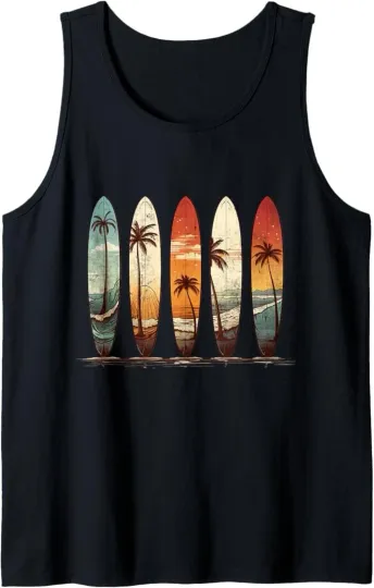 Discover Longboard Surfboards Retro Vintage Style Palm Beach Tank Top