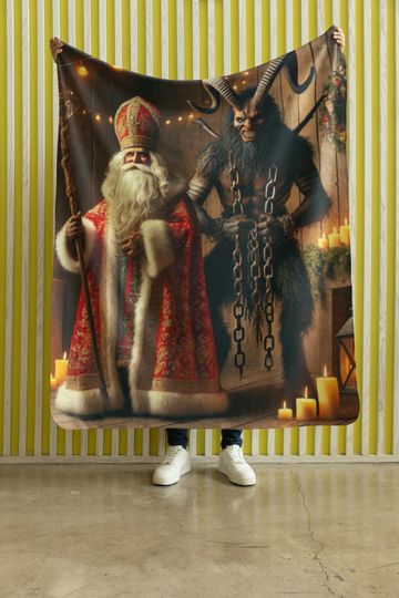 Discover A Dark & Festive Holiday Accent Krampus and St. Nicholas Woven Throw Blanket