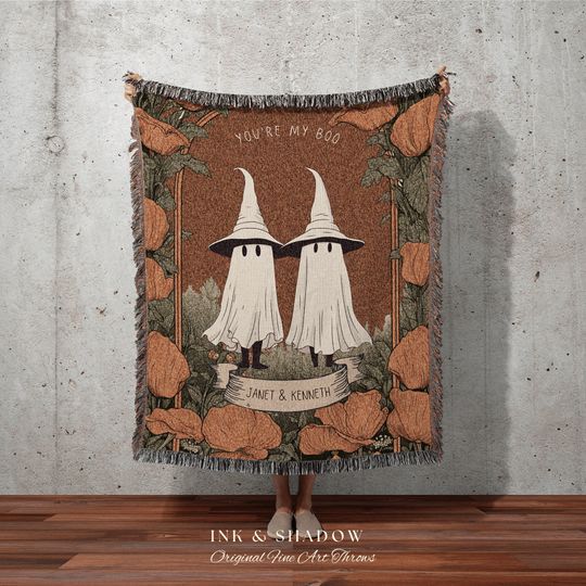 Discover You're my 'Boo' Ghost Couple Personalized Wedding Blanket | Spooky Halloween Tapestry Woven Ghost Gifts Thoughtful Anniversary Gifts Gothic