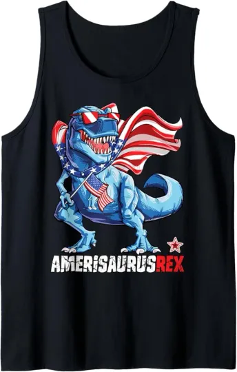Discover Dinosaur 4th of July Men Tank Top T Rex American Flag USA