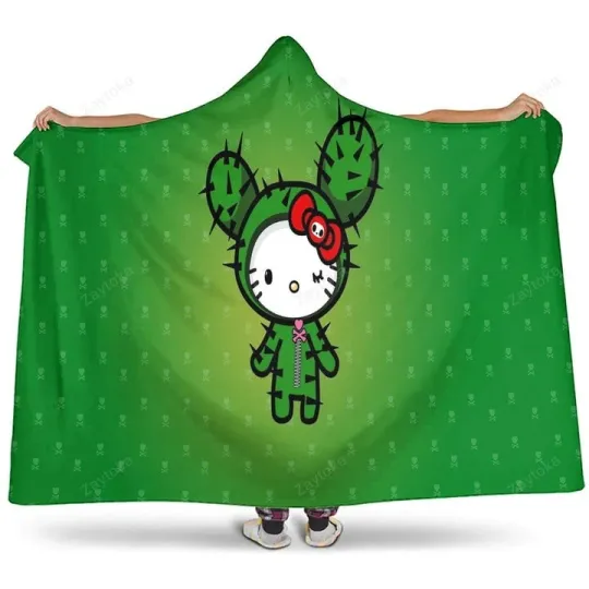 Discover Hello Cat Full Printing Hooded Blanket Cozy Soft Wearable Throw Gift for Fans