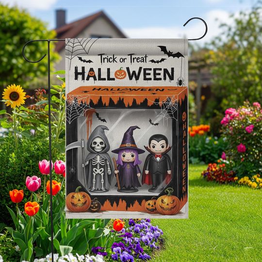 Discover Halloween Garden Flag: Spooky Skeleton, Witch & Vampire Yard Decor