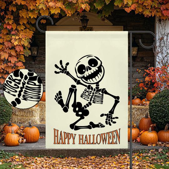 Happy Halloween Garden Flag, Subtle F Trump, Anti Trump House Flag, Hidden Message Ribcage Words, Halloween Decoration, Political Statement