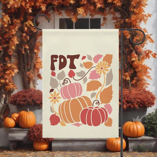 Discover FDT Anti Trump T-Shirt, Garden Flag, House Banner, Fall, Autumn, Halloween, Retro, Pumpkins and Flowers,Political Humor, Protest Art