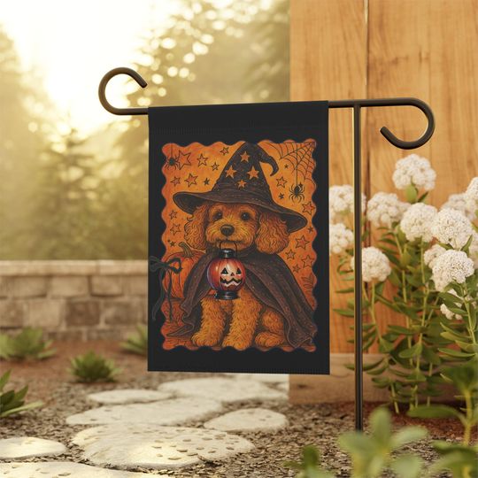 Discover Garden Banner, Halloween Poodle Flag, Fall Decor, Cute Witch Dog Yard Sign, Fall Holiday Flag, Halloween Yard Art, Poodle Lover Gift