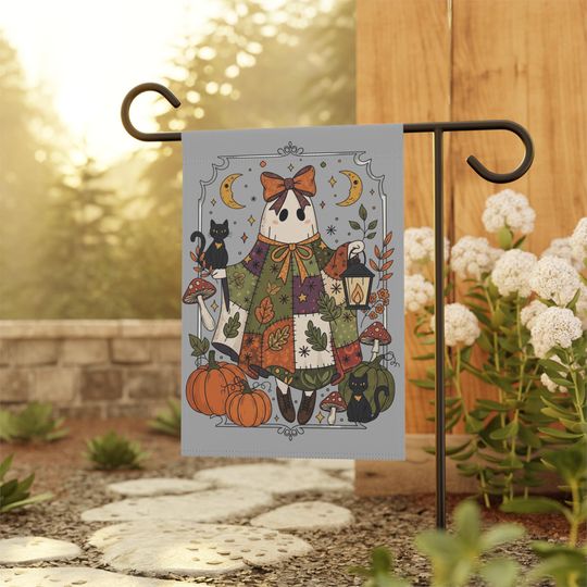 Vintage Halloween Garden Flag | Retro Fall Yard Flag | Cute Ghost Halloween Garden Sign | Ghost Halloween Flag | Halloween Garden Decor