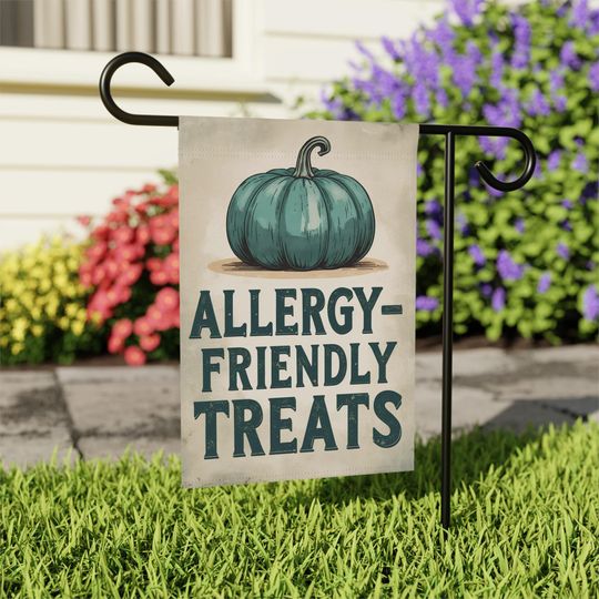 Discover Safe Treat Stop Halloween Garden Flag, Teal Pumpkin Yard Banner, Allergy Friendly Trick or Treat Sign, Fall Outdoor Holiday Decor