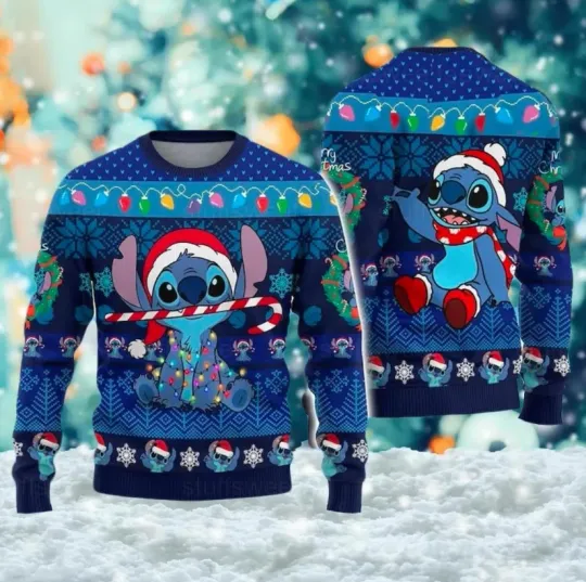 Discover Stitch Ugly Christmas Sweater, All Over Printed Lilo And Stitch Xmas Sweatshirt