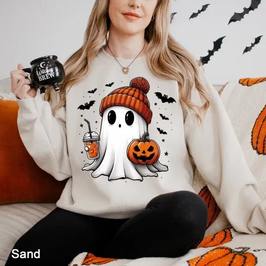 Discover Cute Ghost Halloween Sweatshirt for Fall, Spooky Ghost Pullover