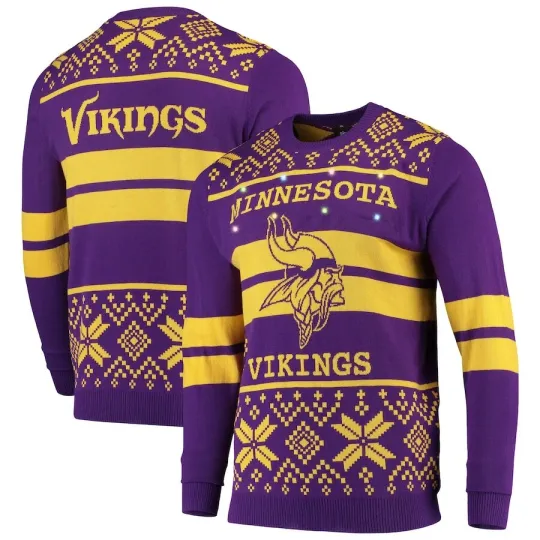 football Licensed Men's Minnesota Vikings Purple/Gold Light Up Ugly Sweater