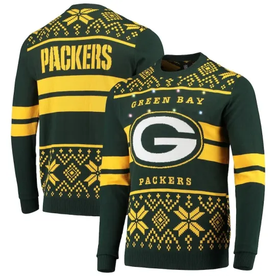 Discover football Licensed Men's Green Bay Packers Green/Gold Light Up Ugly Sweater