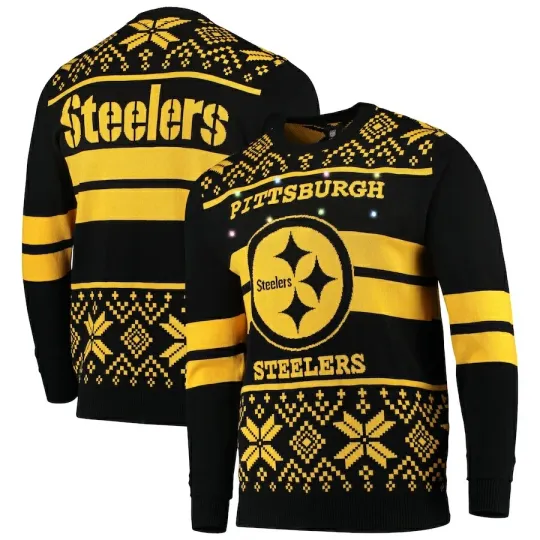 Discover football Licensed Men's Pittsburgh Steeler Black/Gold Light Up Ugly Sweater