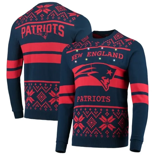 Discover football Licensed Men's New England Patriots Navy/Red Light Up Ugly Sweater