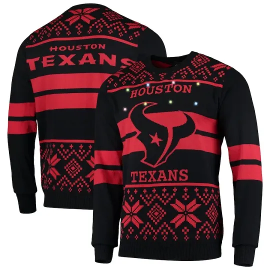 football Licensed Men's Houston Texans Navy/Red Light Up Ugly Sweater