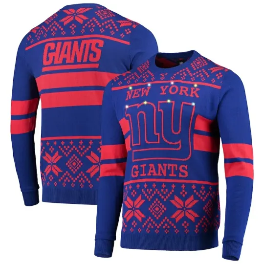 Discover football Licensed Men's New York Giants Royal/Red Light Up Ugly Sweater