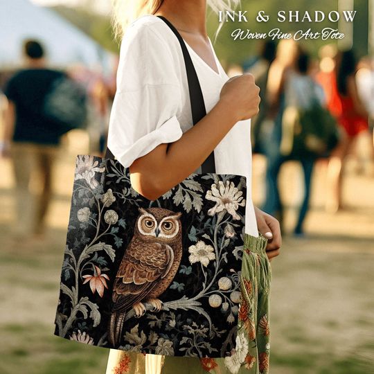 Discover Woven Owl Tote Cottagecore Bag | Whimsical William Morris Inspired Tote Bag Aesthetic Goth Tapestry Tote Woven Victorian Fairy Core Owl Gift