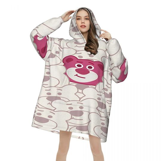 Lotso Pink Bear Blanket Hoodie Oversized, Blanket Hoodie For Adult Kid, Christmas Gift Idea