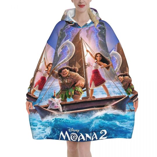 Discover Moana 2 Movie Cartoon Blanket Hoodie Oversized Wearable Sweatshirt Blanket Warm Gifts for Women Girls Girlfriend