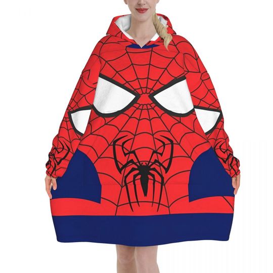 Discover Spider Man Spider-Man Blanket Hoodie Wearable Blanket Large with Pocket Warm Sleeping Bag Soft Cozy Onesie