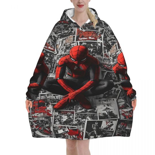 Spider-Man Superhero Blanket Hoodie For Adult Kid, Christmas Gift Idea, Boy Birthday Gift