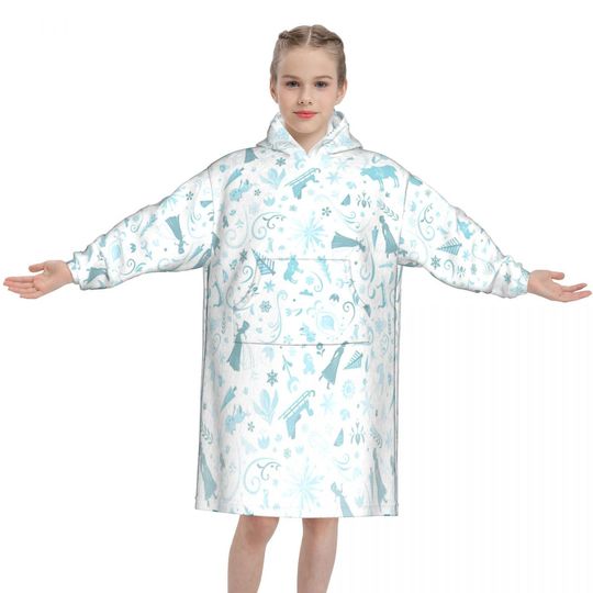 Discover Frozen Elsa Princess Blanket Hoodie Wearable For Kids Onesie Blankets Oversize Pajamas with Pocket