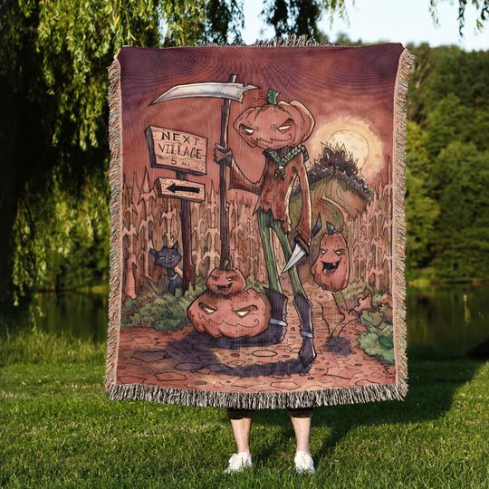 Discover Halloween Woven Throw Blanket: Pumpkin Jack-o'-lantern, Dark Academia Decor