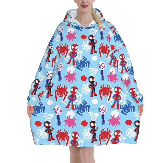 Spider Man Spider-Man Wearable Blanket Hoodie for Women Men Oversized Sweatshirt Blanket with Pocket